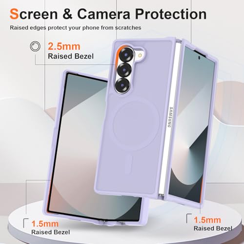 Image of ORETECH Magnetic Case Compatible with Samsung Galaxy Z Fold 6 Case, Translucent Back Non-Slip Hard PC Shockproof Bumper Protective Phone Case Cover for Samsung Z Fold 6 - Light Purple