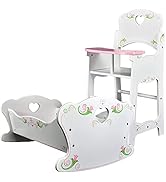Bibi Doll - Dolls Wooden High Chair and Rocking Cradle Cot Bed Doll Furniture Set For Baby Dolls ...