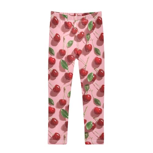 Girls Leggings Cherry Leaves Pink Soft Toddler Leggings for Girls Kids Pants Size 4T-10T