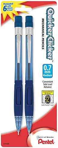 Pentel® Quicker Clicker™ Automatic Pencils, 0.7 mm, Blue Barrel, Pack Of 2 Pencils