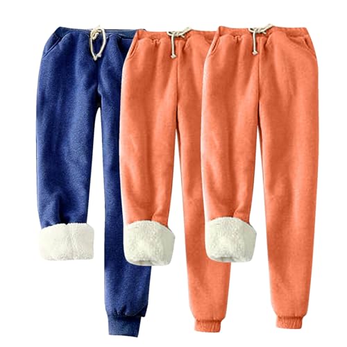 3 pantalones con forro polar para mujer, pantalones sanitarios casuales de color sólido, ajuste holgado, pantalones deportivos para el hogar, pantalones deportivos de fitness, pantalones de protección