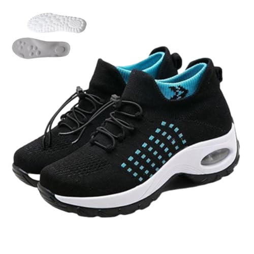 2026 New Comfortwear Ortho Stretch Cushion Shoes, Comfort Wear Shoes for Women, Ortho Shoe for Women Plantar Fasciitis with Insole (Black Blue-Air cushion, Adult, Women, 10, Numeric, US Footwear Size System, Medium)