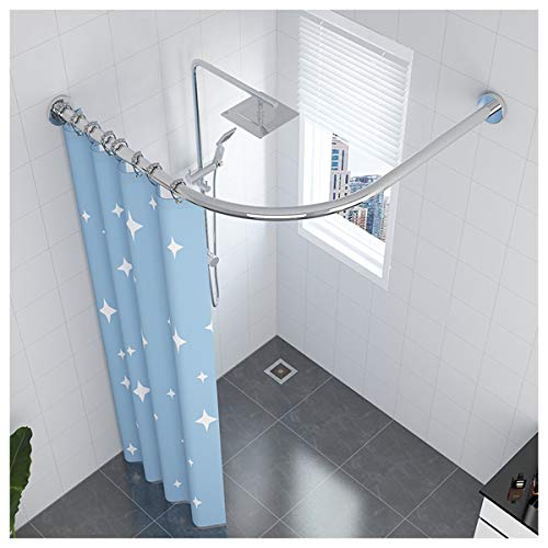 PPGE Home Duschvorhangstangen Ecke Teleskop, Winkel Duschvorhangstange L Form Edelstahl Teleskopstange für Badezimmer, Duschstange with Duschvorhang Ohne Bohren Silver-70 to 95 cm × 70 to 95 cm Cover
