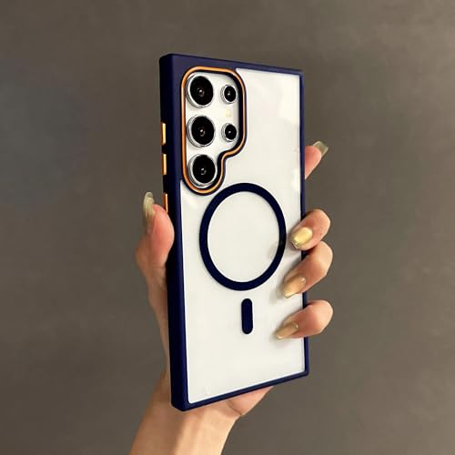 Coque transparente luxueuse S23 Ultra antichoc avec finitions bleu