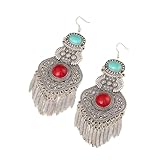 Pendientes largos con flecos de aleación con cuentas y cuentas de color turquesa, One Size, como se describe, como se describe