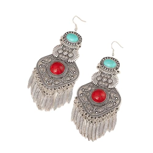 Artisanal Tribal Styles Earrings with Natural Stone Accent Sturdy Alloy Retro Fringe Designs Handmade Ethnic Dangle Earrings Wom