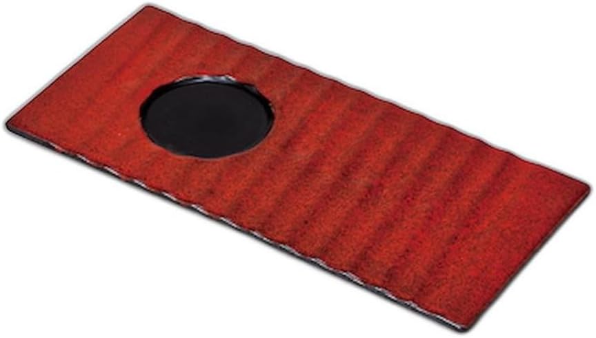Red and Black Charcoal Cup Standing Long Plate [10.4 x 4.8 x 0.7 inches (26.5 x 12.3 x 1.7 cm) | Appetizer Plate, Setomonohonpo