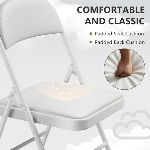 Folding Chairs 2 Pack, PU Leather Padded Folding Chairs for Outside and Indoor, Heavy Duty Portable Foldable Metal Commercial Seat for Home Office, Dorm, Party, Backyard, Lawn, Patio, White - Image 4