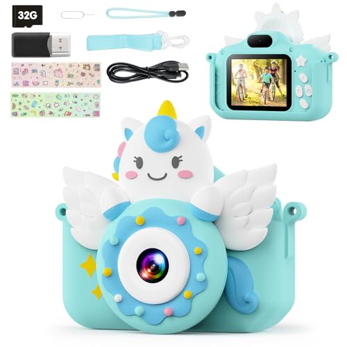 TIATUA Kids Digital Camera for Girls - 1080P with 32GB Card, Selfie Mode, Toddler & Video Camera - Blue