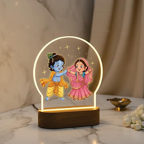 Image of Giftplease Little Krishna & Radha Full-Color LED Lamp - Cute Bal Gopal & Radha Rani Night Light with Warm Glow Base - Religious Home Decor, Janmashtami Gift & Kids Room Spiritual Bedside Lamp GL 16