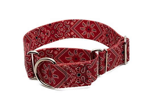 Country Brook Petz - HossFit Jr Wide Martingale Dog Collar - Country and Western Collection Featuring Rustic Designs (Red Bandana, Medium)