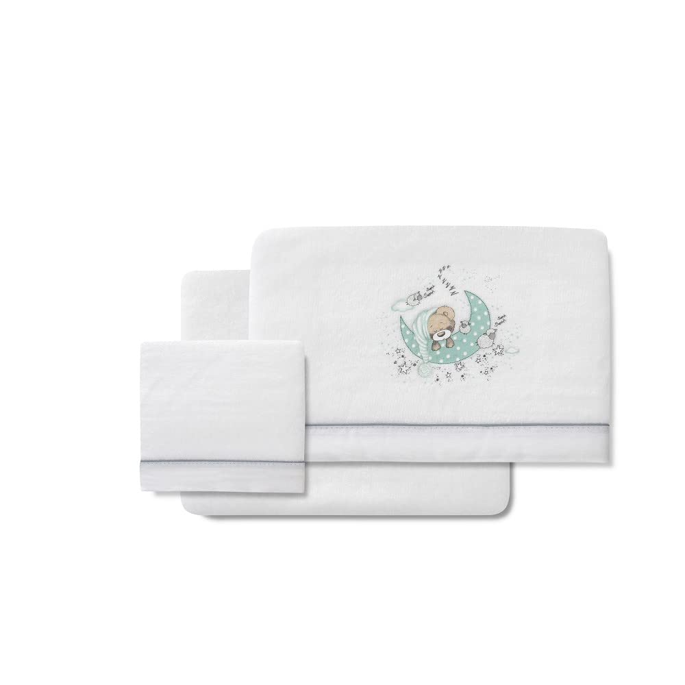 Sábanas Coralina Minicuna New Sleeping blanco y verde