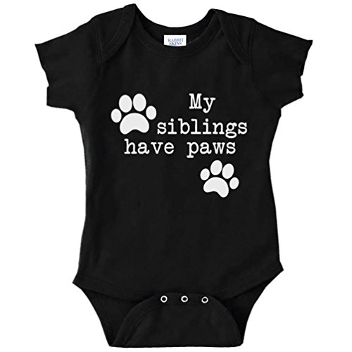 My Siblings Have Paws Funny Baby Bodysuit Infant (Black, 6 Months)