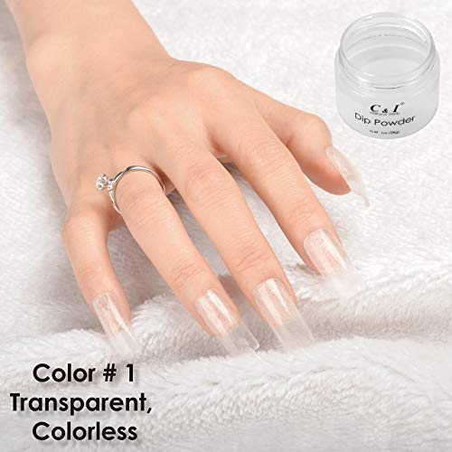 C & I Dip Powder Tauchen Pulver, Farbe # 1 Transparent-farblos, Gelnägel Effekt, Pulver für Nagellack, Baumeister… – Bild 4
