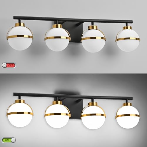Image of SOLFART 4 Light Bathroom Vanity Light Vintage Bathroom Light Fixtures Over Mirror Brass Black Wall Sconce Bath Lighting