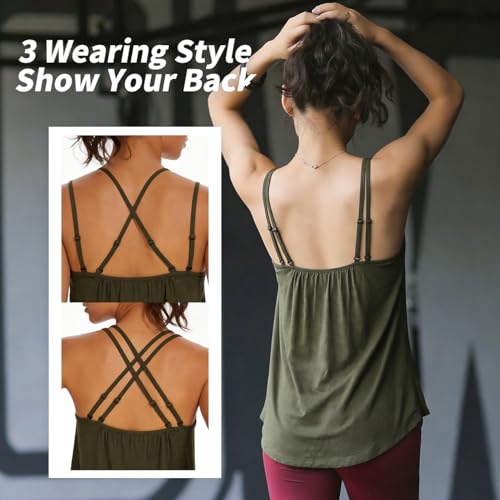 Image of Camisoles for Women with Built in Bra Adjustable Strap Tank Tops Cami Sleeveless Summer Tops for Workout Sleeping Traveling