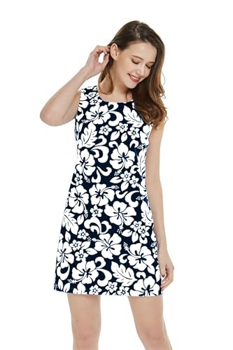 Image of Matchable Couple Hawaiian Luau Men Shirt or Women Tank Dress in Classic Vintage Hibiscus