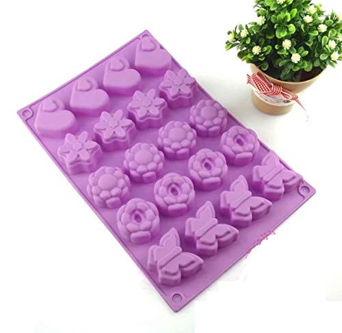 JoyGlobal Silicone 20 Cavity Valentine Heart Flowers Butterfly Soap All Purpose DIY Mould (Output Weight Approx 30-35 Grams)