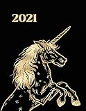  2021: Monthly log 24 pages - Week 52 pages-Monthly Budget-Blog post planner-7 Day planner -Self care tracker 8.5x11 size - Cover Black with Goldenunicorn