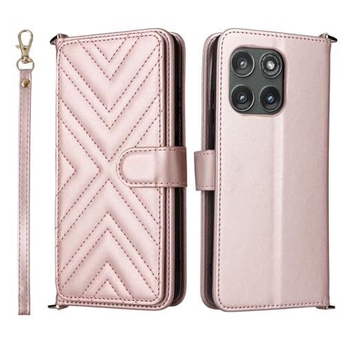 Cover Compatibile con Motorola Edge 2025 5G con Edge 2025 5G Cinghia da polso rimovibile Custodia a portafoglio reversibile a doppia fessuraPink