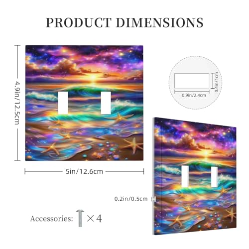 Decorative Switch Covers Plate Colorful Sunset Starfish Beach Shells 2 Gang Wall Plate Oversized Double Toggle Light Switch Plate Wall Cover Plate Faceplate for Bathroom Bedroom Decor