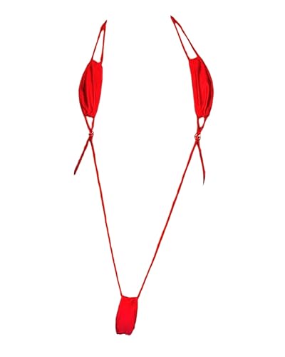 Women's Sexy One Piece Slingshot Swimsuit Adjustable G String Thong Bikini Sex Micro Thongs Underwear Teddy Lingerie - One Size - Red