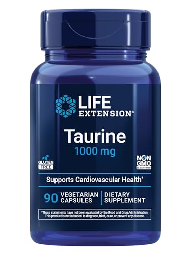 Life Extension Taurine, Pure Taurine Amino Acid Supplement, Heart, Liver and Brain Health, Longevity, Muscle and Exercise, 1000 mg dose, Non-GMO, Gluten-Free, Vegetarian, 90 Vegetarian Capsules