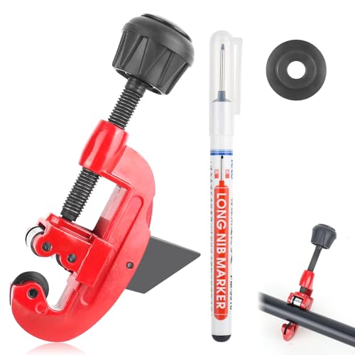 Cortatubos Ajustable de 3 a 30 mm, Cortatubos Cobre con Rueda de Repuesto, Marcador y Hoja Desbarbadora, Cortador de Tubos de Tipo Trinquete para Cortar Tubos de Cobre, Aluminio, Acero Inoxidable