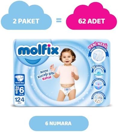 Molfix Bebek Bezi 6 Beden E.Large Hiper Ekonomi Paketi 124 Adet - Görsel 2