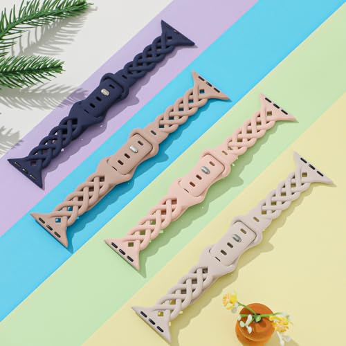 Image of Slim Silicone Bands Compatible with Apple Watch Band 40mm 38mm 41mm 44mm 45mm 46mm 49mm 42mm Women Floral Breathable Braided Lace Thin Sport Strap Replacement Wristbands iWatch SE Series 11 10 9 8 7 6 5 4 3 ultra 2