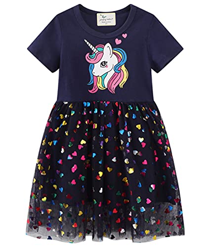 Machbaby Mädchen Baumwolle Kleider Karikatur Stickerei Sommer Freizeit Party Kurzarm Prinzessin Kleid 2-7 Jahre(Typ 5,3-4Jahre) Cover