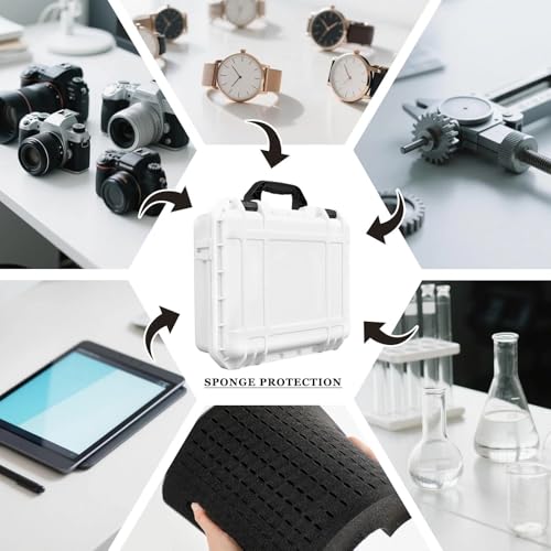 Image of Relaxweex 1 Pcs Waterproof Hard Case with DIY Customizable Foam Insert Portable Protective Case with Knife for Camera Drones Equipments Tools Test Instruments(White,8.5 x 6.5 x 3.7 Inch)