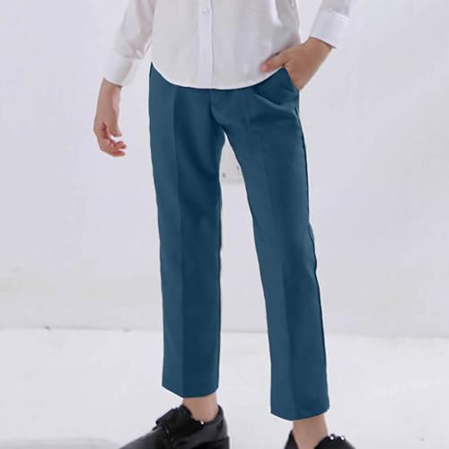 Boys Uniform Pants Basic Solid Flat Front Dress Pants with Pockets Kids Straight Leg Elastic Waist School Chino Pants3