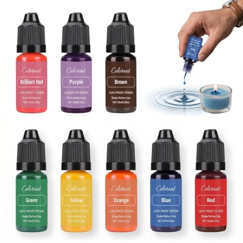 Gefaps 8 Flacons Colorant Bougie Liquide, 10 ml par Flacon Colorant Cire Bougie, À Base d'Huile Colorant Liquide de Bougie, pour Cire de Soja, Fabrication...