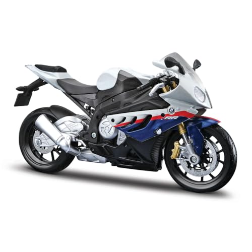 Maisto BMW S1000 RR: Originalgetreues Motorradmodell 1:12, mit beweglichem Ständer, Federung und frei rollenden Rädern, 17 cm, weiß-blau (531191), Mittel
