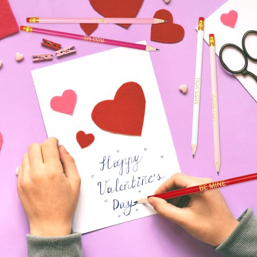 60 lápices rojos y rosas con borrador para San Valentín miniatura 5