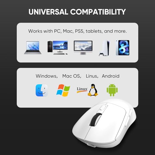 Image of MELOGAGA 3-Mode Wireless Gaming Mouse, 2.4G /Bluetooth 5.4 /USB-C Game Mice with 8 Adjustable DPI, Ergonomic Rechargeable Computer Mouse for PC, Mac, PS5, Tablet -White