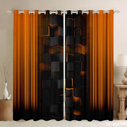 Feelyou Kids Orange and Black Curtains for Bedroom Living Room