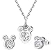 CNNIK Aretes y Collar de Plata de Ley 925 con Forma de ratón Juego de Joyas Cute Mouse con circonita cúbica para Mujeres niñas Regalos de Cumpleanos