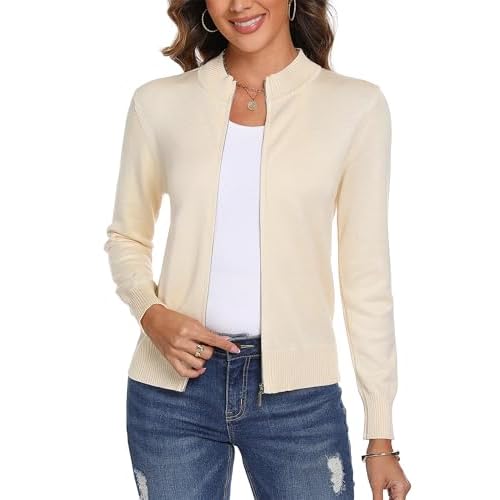 Totatuit Womens Long Sleeve Knitted Zip Up Sweater Cardigans Sweaters Lightweight Zipper Sweatshirts Jacket Small Beige