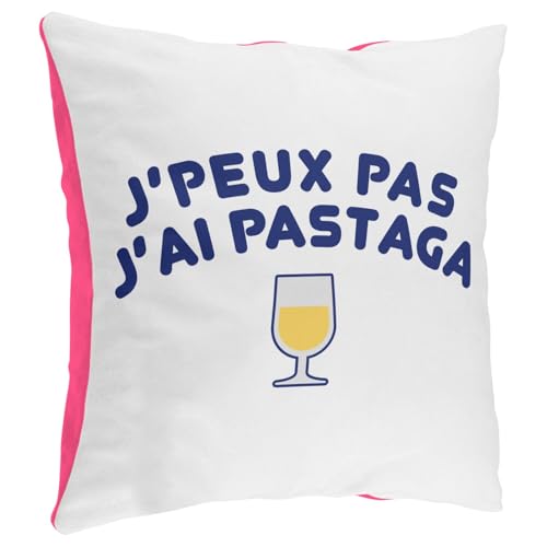 Fabulous Coussin en Peluche Rose - J'Peux Pas J'Ai Pastaga Pastis Marseille Apéro - 40 x 40 cm - Toucher Peluche - Housse et Coussin Inclus