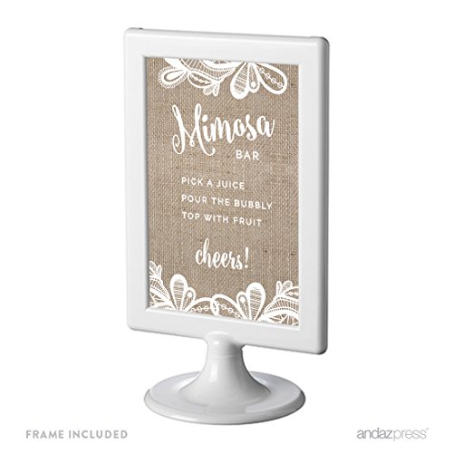 Andaz Press Burlap Lace Print Wedding Collection, Framed, Build Your Own Mimosa Sign