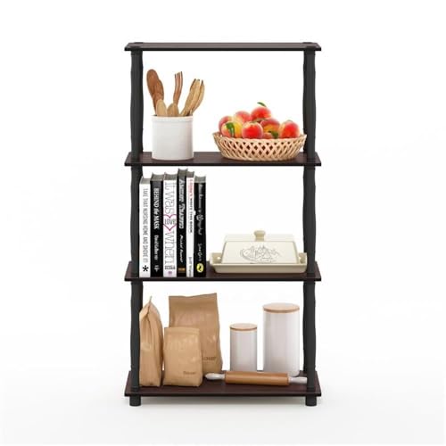 Image of Furinno Turn-N-Tube 4-Tier Multipurpose Shelf Display Rack, Classic Tubes, Dark Cherry /Black