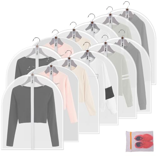 Image of MsKitchen12Pack Short Garment Bags (24x32 inch) - Dustproof Covers for Kids Clothes - Durable PEVA Storage Bags with Sturdy Zipper for Dance Costumes, Tops & Folded Pants (Translucent)