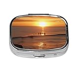 Best Places to Watch The Sunset Square Pilulier Mini pilulier en métal pour sac à main Petit mignon 2 compartiments Pilulier portable pour médicaments quotidiens Vitamine