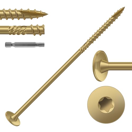 Image of #14 x 5 Inch Outdoor Structural Wood Deck Screws (19Pcs /1lb), Carbon Steel, Tan, Flat Head, Rust Resistant Epoxy Coated, T30 Star Bit