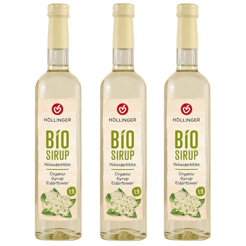 Höllinger Bio Holunderblüten Sirup - Vegan 3x500ml Glas Flasche - florale Erfrischung