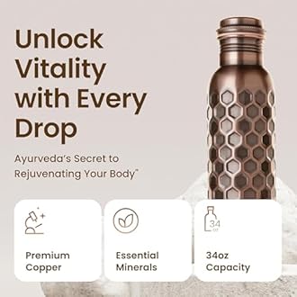 Otiem 100% Copper Water Bottle for Drinking Water, 34 Oz Antique Black – Stay Hydrated and Enjoy Ayurvedic Benefits – Leak-Proof, Temperature Retention, Eco-Friendly Design – Durable Copper Bottle