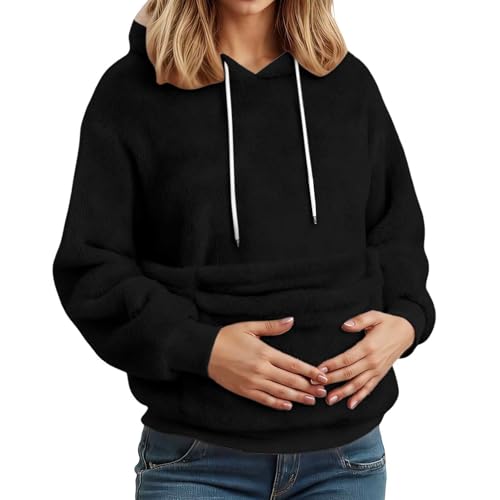 Sweat à capuche pour femme à manches longues uni avec poche kangourou