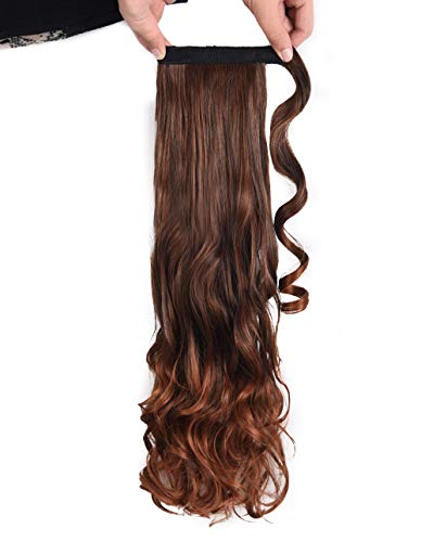 SEIKEA Tie Wrap Around Ponytail Hair Extension Long Curly for Women 24 Inch - Auburn